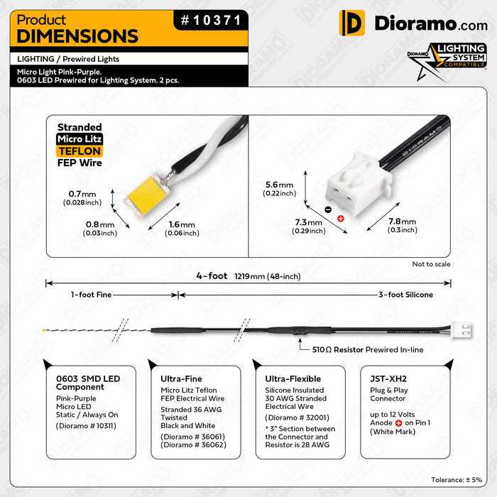 Micro Light Pink-Purple. 0603 LED Prewired for Lighting System. 2 pcs.