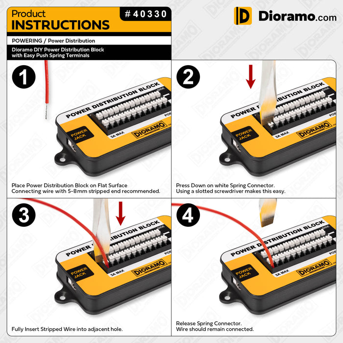 Dioramo DIY Power Distribution Block with Easy Push Spring Terminals