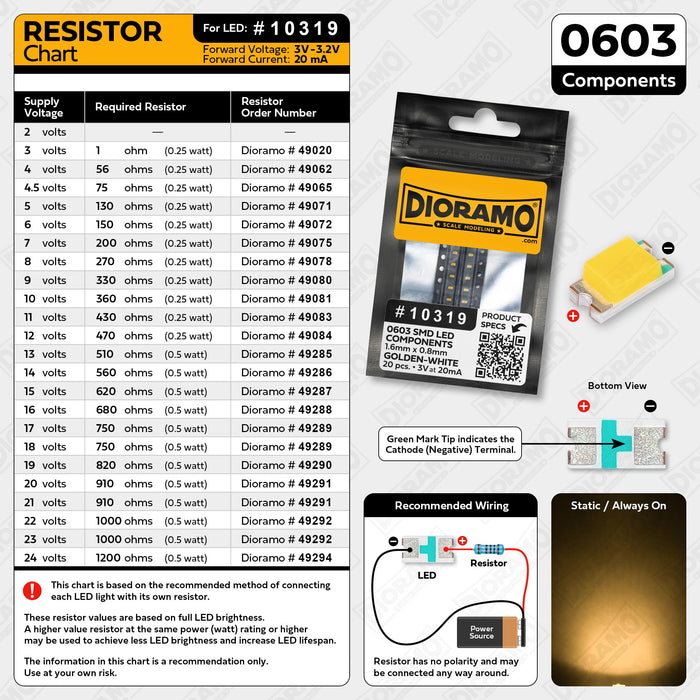 0603 Golden-White SMD LED Components. 20 pcs.