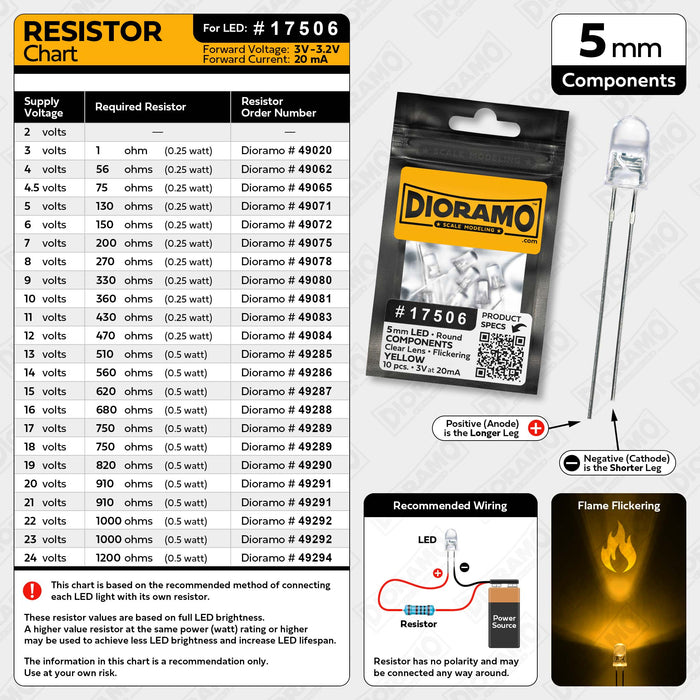 5mm Yellow Flame Flickering LED Components. Clear Lens. Round. 10 pcs.