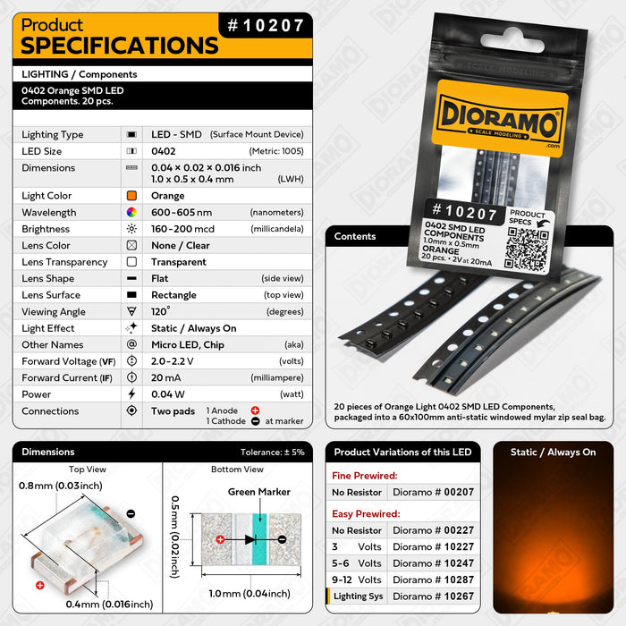 0402 Orange SMD LED Components. 20 pcs.