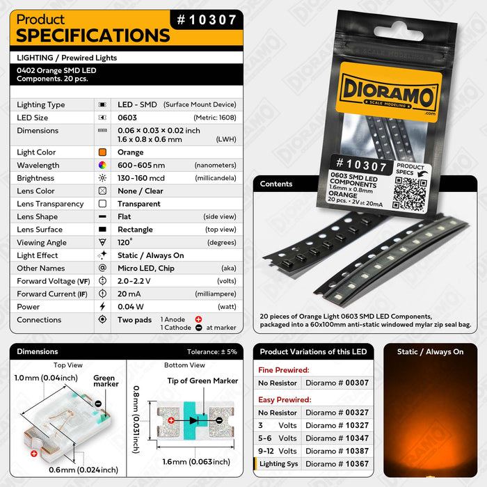 0603 Orange SMD LED Components. 20 pcs.
