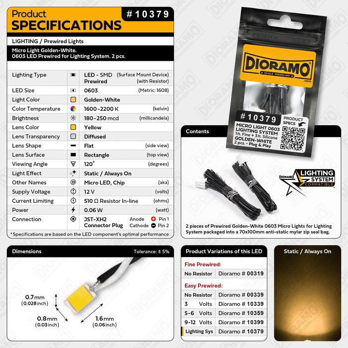 Micro Light Golden-White. 0603 LED Prewired for Lighting System. 2 pcs