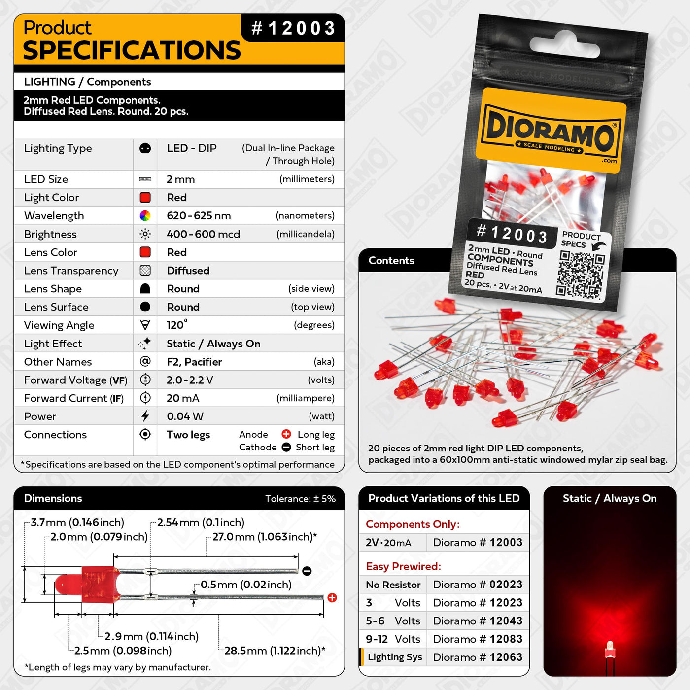 2mm Red LED Components. Diffused Red Lens. Round. 20 pcs. — Dioramo ...